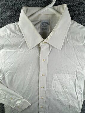 Brooks Brothers Long Sleeve Button Up Shirt White 16 34/35 Slim Cotton Stretch